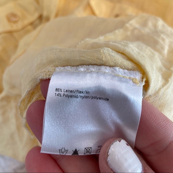 BASLER Button Down Shirt Linen Blend Yellow Large - Picture 5 of 7